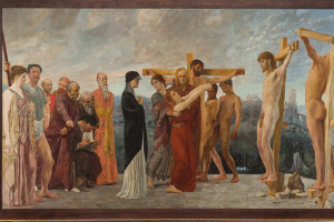 Max Klinger, Die Kreuzigung Christi, 1890, 251 x 465 cm, Öl auf Leinwand. Foto: Michael Ehritt / Museum der bildenden Künste