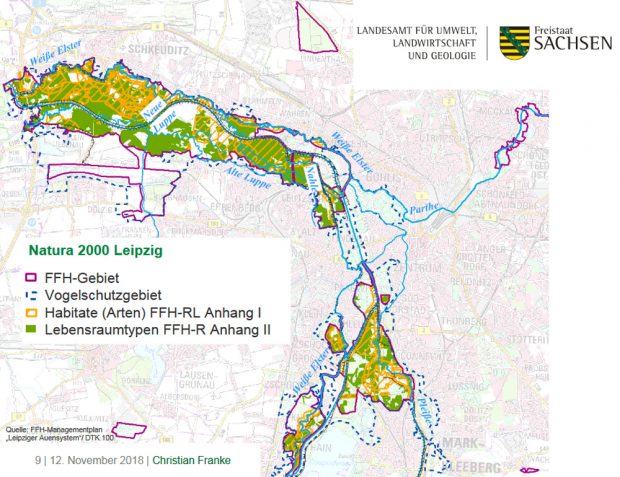 Das FFH-Gebiet Leipziger Auensystem. Grafik: Freistaat Sachsen, LfULG, Vortrag Christian Franke
