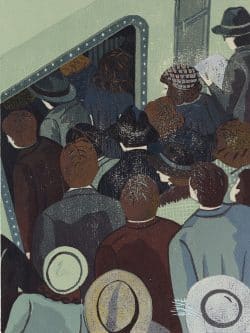 Franziska Neubert, Metroeinstieg, Mehrfarbiger Holzschnitt, 30 x 40 cm Blattformat, 2018. Foto: Charter-Projektgalerie