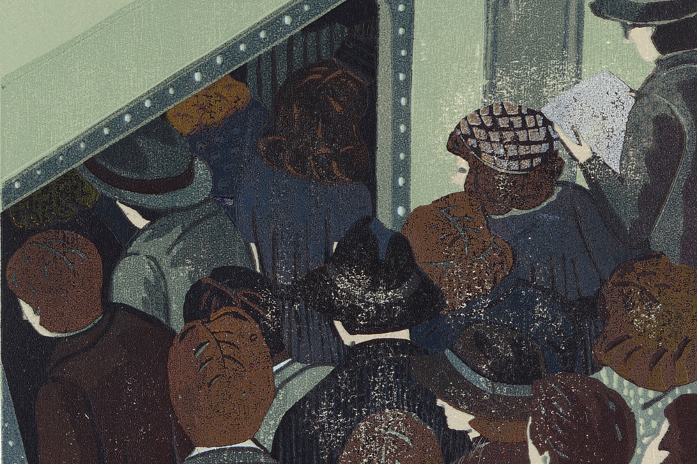 Franziska Neubert, Metroeinstieg, Mehrfarbiger Holzschnitt, 2018 (Ausschnitt). Foto: Charter-Projektgalerie