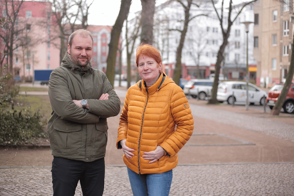 Quartiersteam Leipzig: Florian Thamm und Karin Gründel. Quelle: Verbraucherzentrale Sachsen