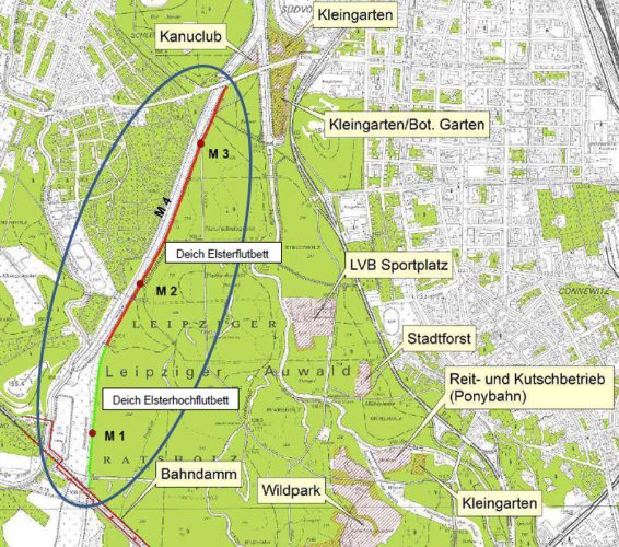 Geplante Deichsanierung: Im grünen Bereich wird der Deich saniert, im roten Bereich entwidmet. Karte: Landesdirektion Sachsen