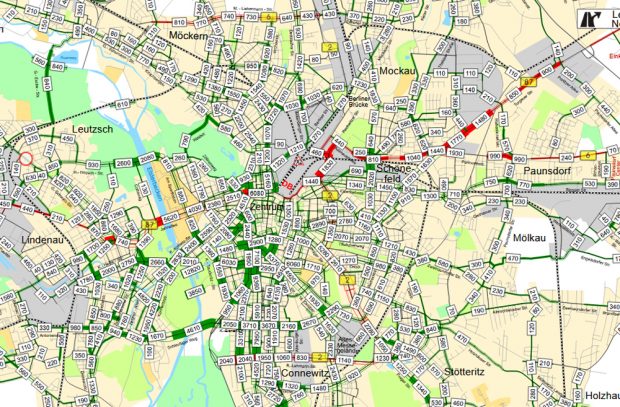 Radfahrer in 24 Stunden im inneren Stadtgebiet. Karte: Stadt Leipzig