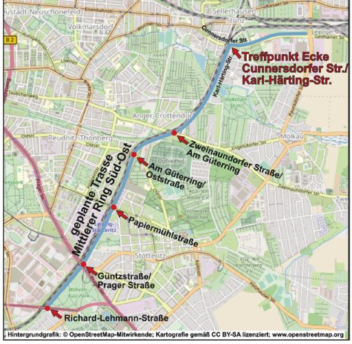 Die Route des Spaziergangs. Quelle: BV Sellerhausen-Stünz