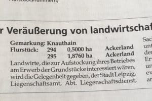Verkaufsmeldung im Amtsblatt. Foto: Grüne Fraktion Leipzig