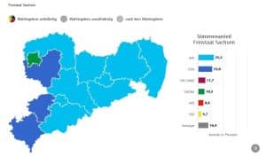 Die sächsischen Ergebnisse zur Europa-Wahl. Karte: Freistaat Sachsen, Landesamt für Statistik
