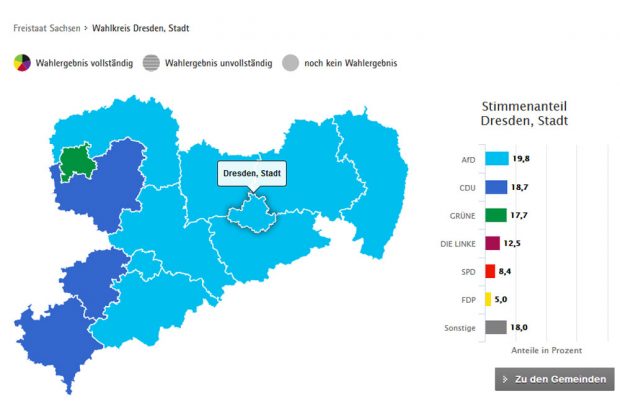 Das Dresdener Ergebnis zur Europa-Wahl. Karte: Freistaat Sachsen, Landesamt für Statistik