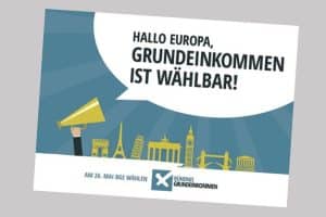 Postkarte zur Wahl am 26. Mai. Grafik: Bündnis Grundeinkommen