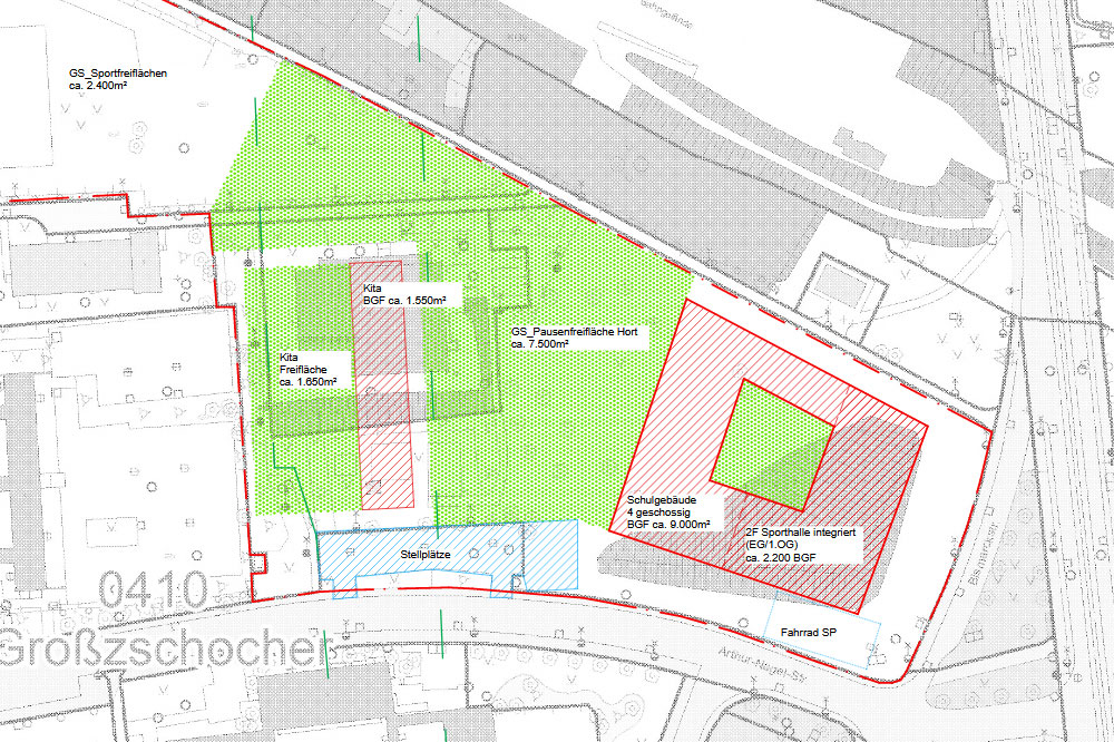 Der geplante Schulneubau an der Arthur-Nagel-Straße. Karte: Stadt Leipzig