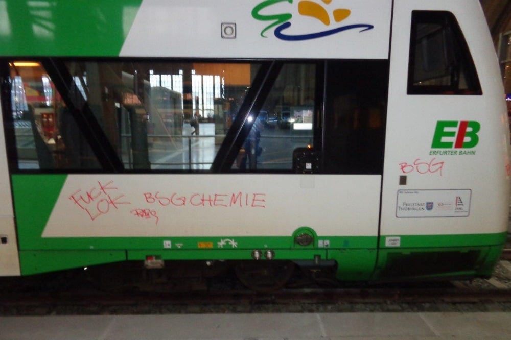 Schmiererei am Zug. Quelle: Bundespolizeiinspektion Leipzig