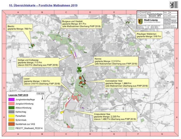 Geplante Baumfällungen 2019. Grafik: Stadt Leipzig, Forstwirtschaftsplan 2019