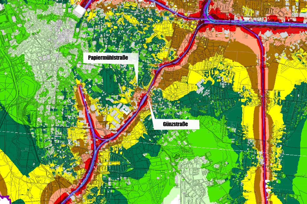 Eisenbahnlärm im Leipziger Osten. Karte: Stadt Leipzig, Lärmkartierung