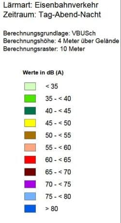Die Farbzuornung für die oben abgebildete Lärmkarte. Grafik: Stadt Leipzig