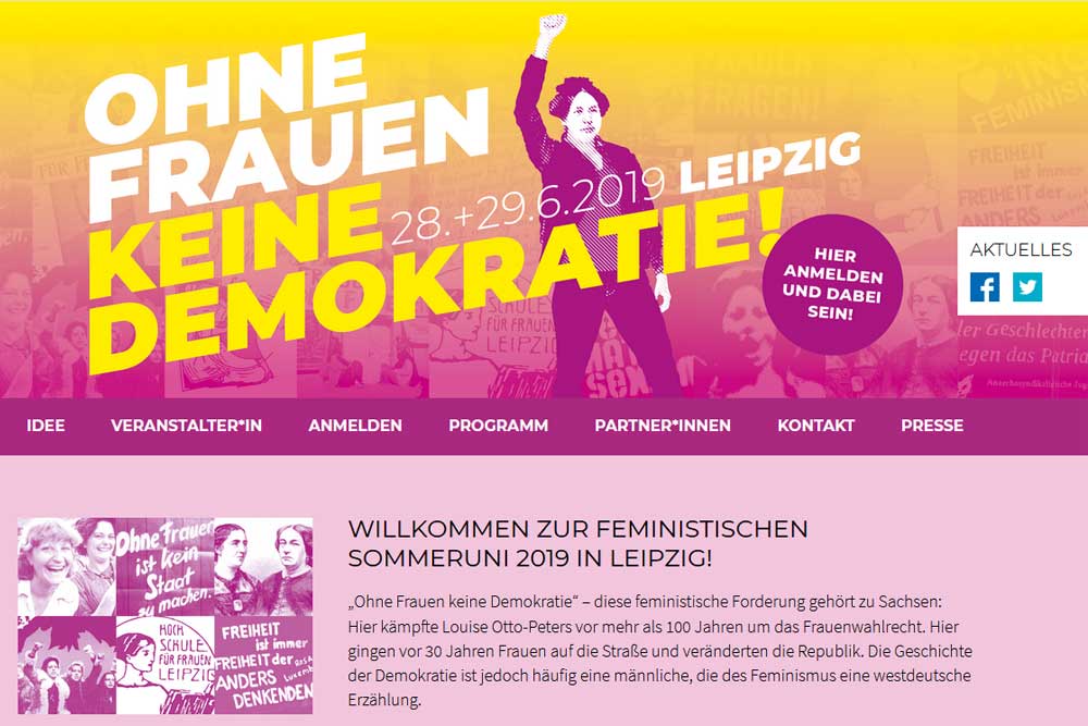 Homepage der Feministischen Sommeruniversität. Screenshot: L-IZ