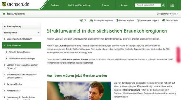 Zahlenangaben der Sächsischen Staatsregierung auf ihrer Website zum Strukturwandel. Screenshot: L-IZ, 16. Juni 2019