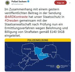 Am frühen Nachmittag des 5. Juli 2019 bestätigte die Polizei Sachsen die Ermittlungen. Screen Twitter