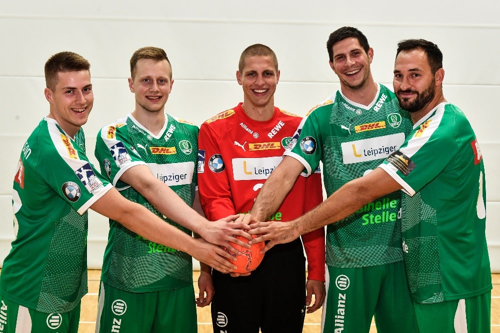 Die fünf Neuzugänge Marko Mamić, Viggó Kristjánsson, Joel Birlehm, Philipp Müller und Luca Witzke. Foto: Rainer Justen