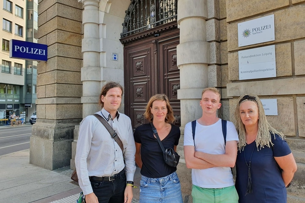 Nach dem Treffen mit dem Polizeipräsidenten Torsten Schultze. Vertreter des Aktionsnetzwerkes „leipzig nimmt Platz“ (vlnr.) Jürgen Kasek, Rechtsanwalt, Juliane Nagel, MdL, Marco Böhme, MdL, Irena Rudolph- Kokot, Aktionsnetzwerk „Leipzig nimmt Platz“. Foto: LnP