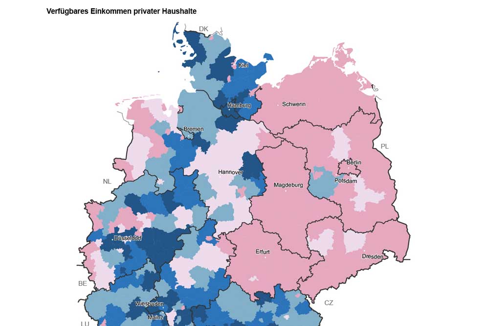 Einkommensunterschiede in Deutschland. Karte: BMI, Deutschlandatlas