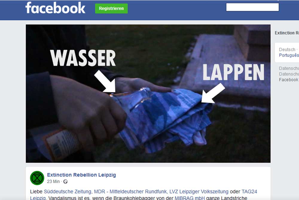 So hat Extinction Rebellion die Kreide wieder von den Denkmälern gewaschen. Screenshot: L-IZ