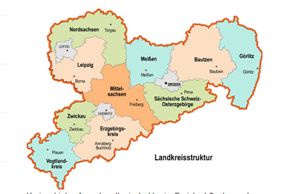 Die Landkreisstruktur nach der Kreisreform von 2008. Grafik: Freistaat Sachsen
