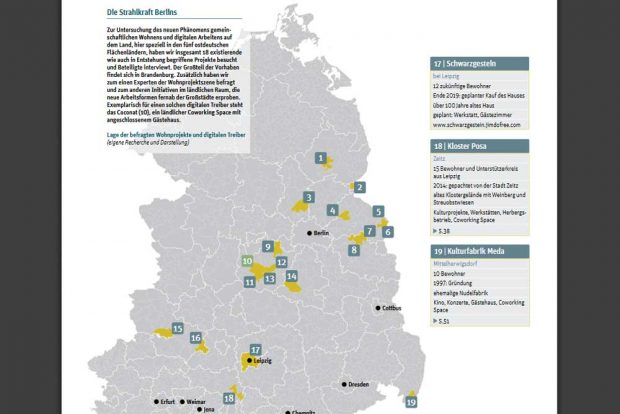 Dörfliche Wohnprojekte in Ostdeutschland. Karte: Berlin Institut