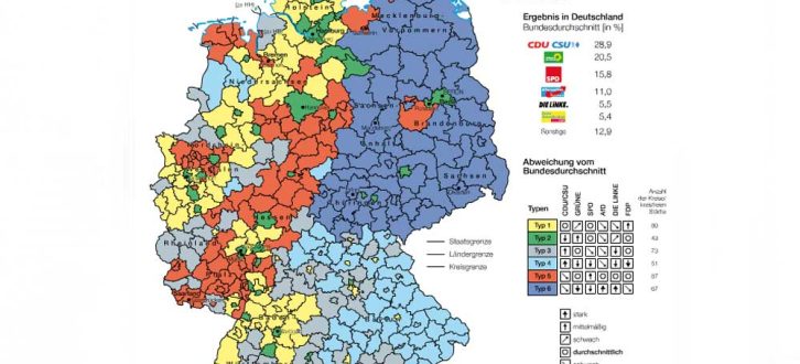 Die im Nationalatlas veröffentlichte Karte zu den Raumtypen bei der Europawahl. Karte: IfL, Nationalatlas