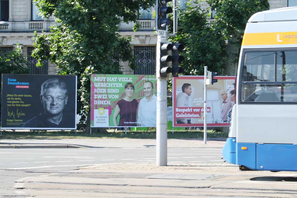 Wahlplakate zur Landtagswahl 2019 an der Petersstraße. Foto: Ralf Julke