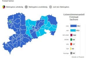 Die Zweitstimmen-Sieger in den sächsischen Wahlkreisen. Grafik: Freistaat Sachsen, Landesamt für Statistik