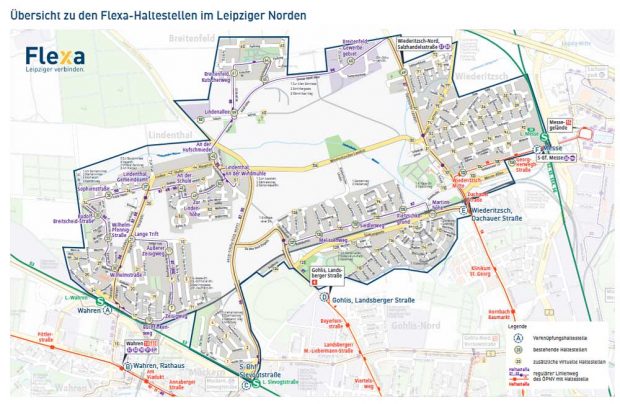 Das geplange Haltestellensystem für "Flexa". Karte: LVB