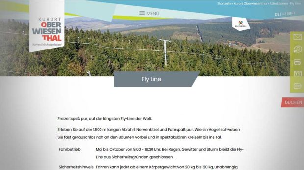 Werbung auf der Homepage der Stadt Oberwiesenthal für die - privat betriebene - Fly-Line. Screenshot: L-IZ