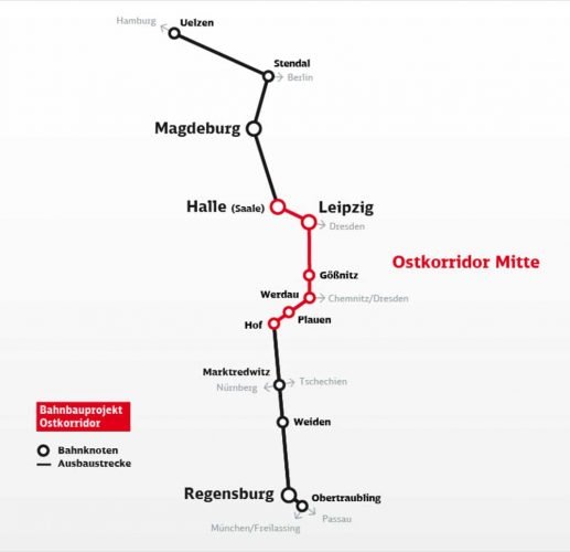 Der Ostkorridor der Sachsen-Franken-Magistrale. Karte: Deutsche Bahn