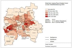 Verteilung der Leipzig-Pass-Inhaber im Stadtgebiet. Karte: Stadt Leipzig, Sozialreport 2019