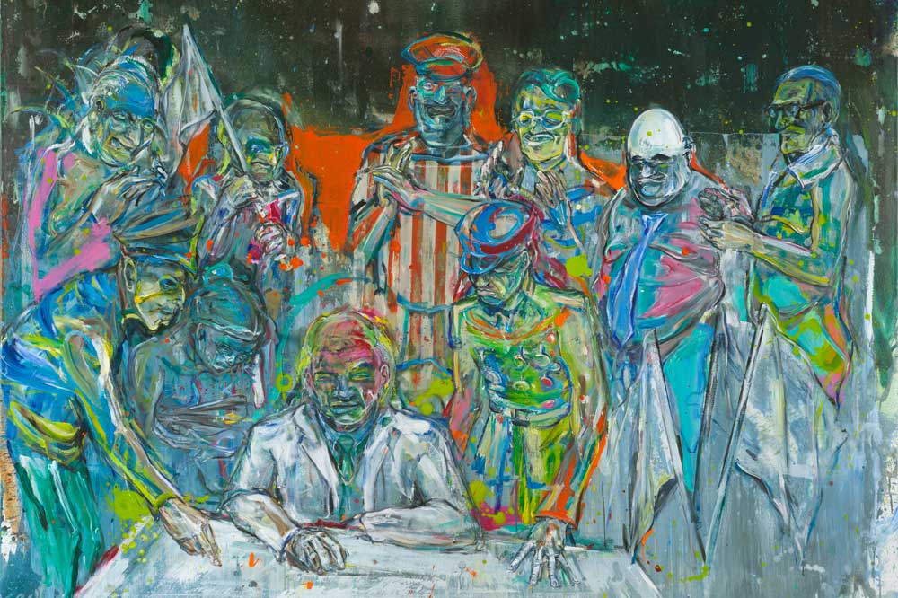 Undine Bandelin, Das Gesetz, 230 x 180 cm, Mischtechnik auf Leinwand, 2019. Foto: The Grass Is Greener