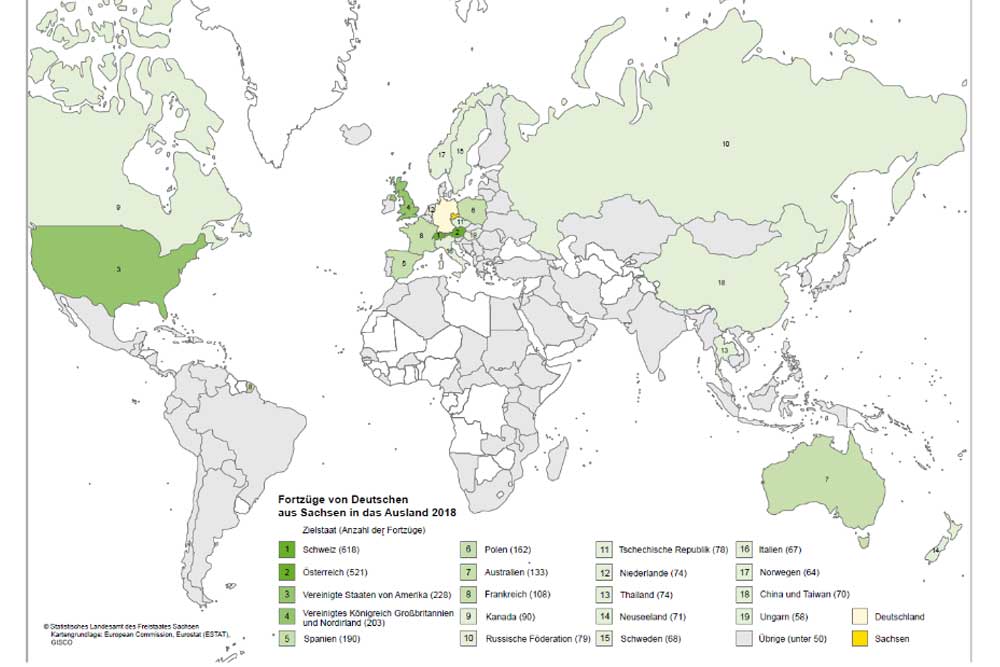 Wohin Sachsen so auswandern. Karte: Freistatt Sachsen, Statistisches Landesamt