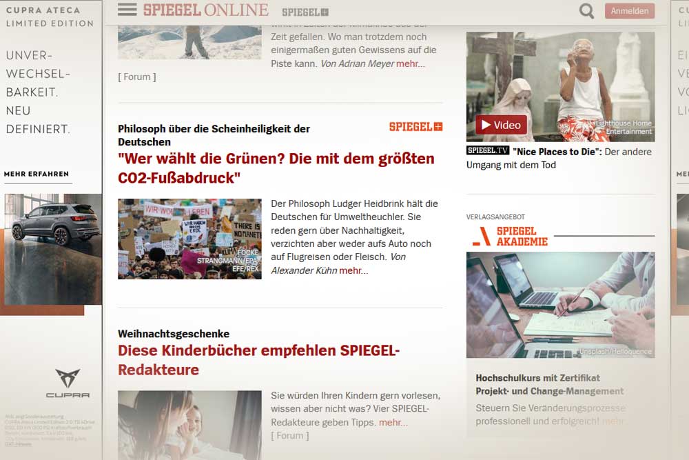 Der „Spiegel“-Artikel „Wer wählt die Grünen?“ und sein Umfeld. Screenshot: L-IZ