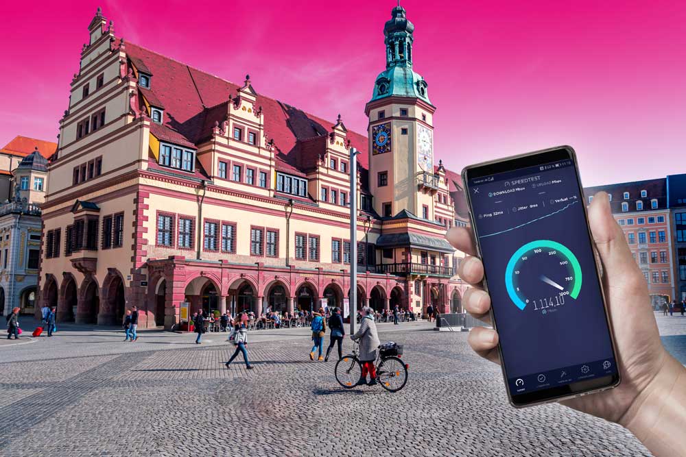 Speedtest auf dem Leipziger Markt. Visualisierung: Deutsche Telekom AG