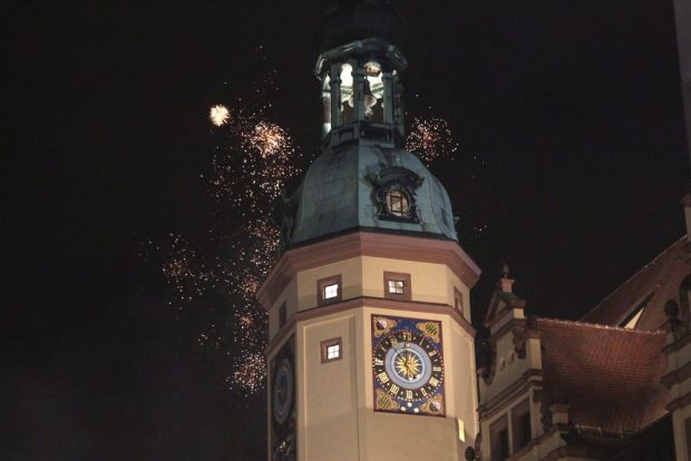 Leipzig, Silvester 2019, Altes Rathaus am Markt. Foto: Jan Kaefer