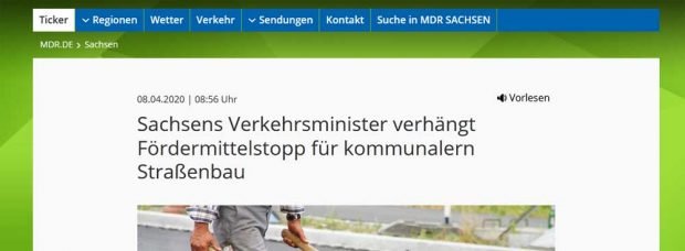 Die "Förderstopp"-Meldung des MDR.- Screenshot: L-IZ