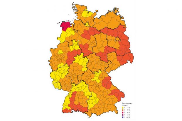 Pessimistische Einstellungen im Bundesgebiet. Karte: Konrad-Adenauer-Stiftung