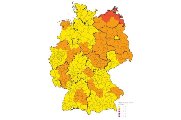 (Rechts-)populistische Einstellungen im Bundesgebiet. Karte: Konrad-Adenauer-Stiftung