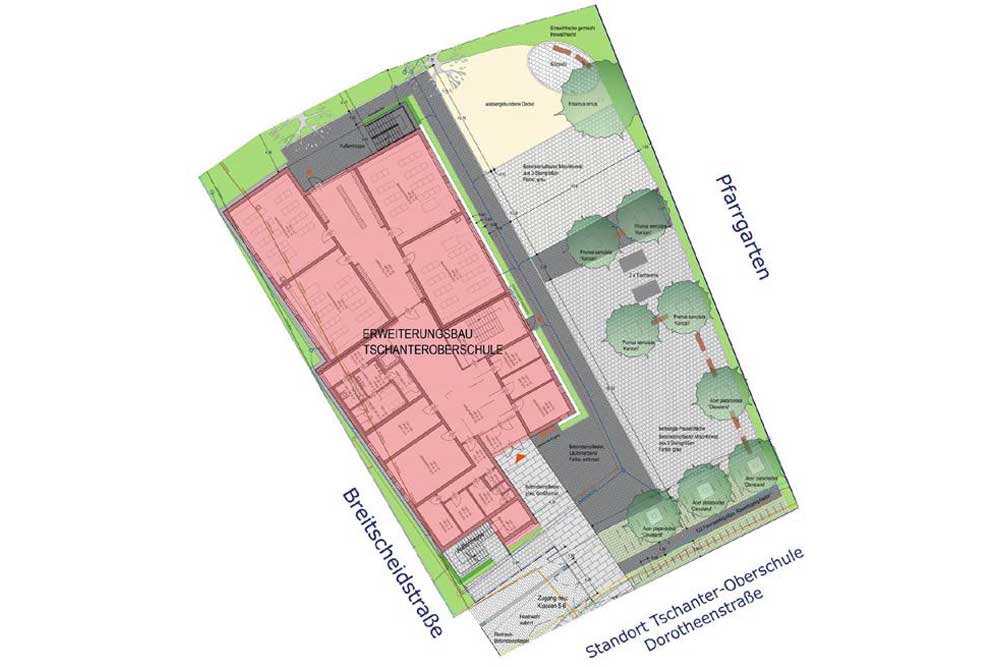 Der Lageplan des neuen Gebäudes der Friedrich-Tschanter-Oberschule in Eilenburg. Grafik: Giersdorff Architekten
