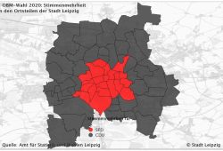 Stadtteilkarte der Stimmenverteilungen 2020 in Leipzig zur OBM-Wahl. Bild: Leipzig.de