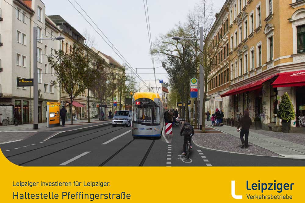 So wird die Haltestelle Pfeffingerstraße umgebaut. Visualisierung: LVB