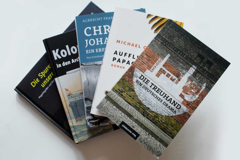 Titel aus dem Frühjahrsprogramm des Mitteldeutschen Verlages. Foto: Ralf Julke
