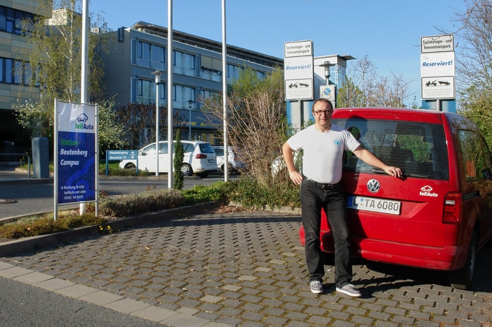 Stationspate Fagus Pauly an der teilAuto-Station Campus Beutenberg in Jena. Foto: cellulart.tv