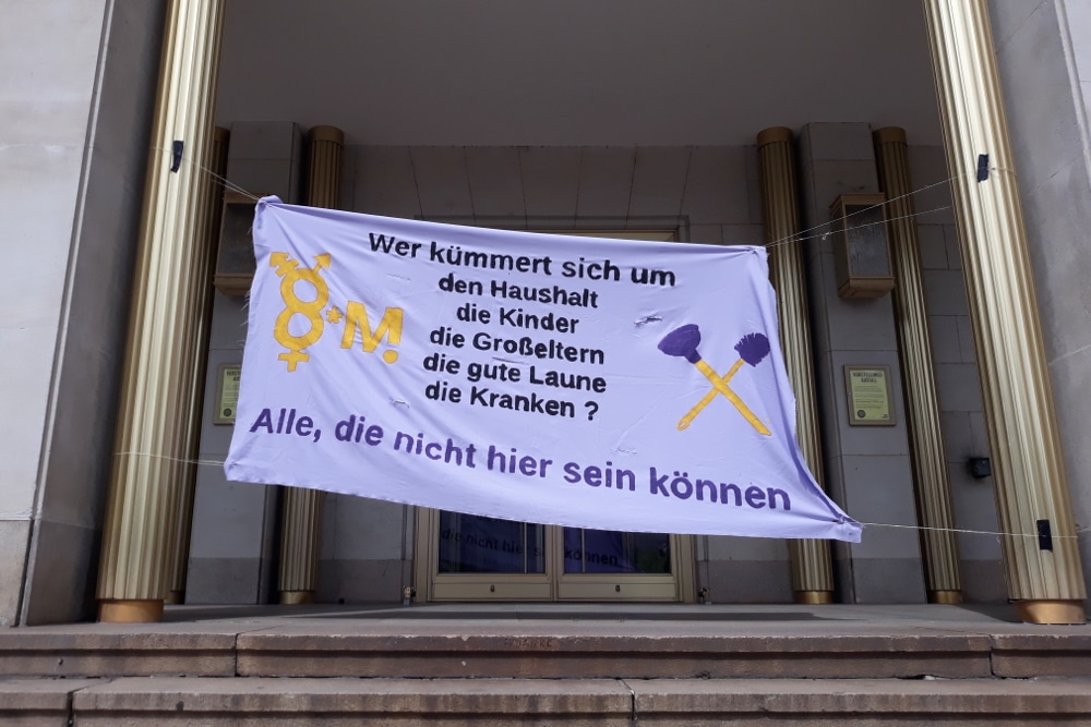 Transparent zur Kundgebung auf dem Augustusplatz am 1. Mai 2020. Foto: René Loch