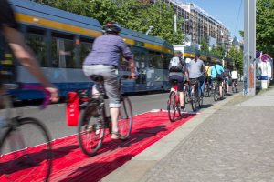Roter Streifen für den Radverkehr 2017. Foto: ADFC Leipzig, Tobias Heinzmann
