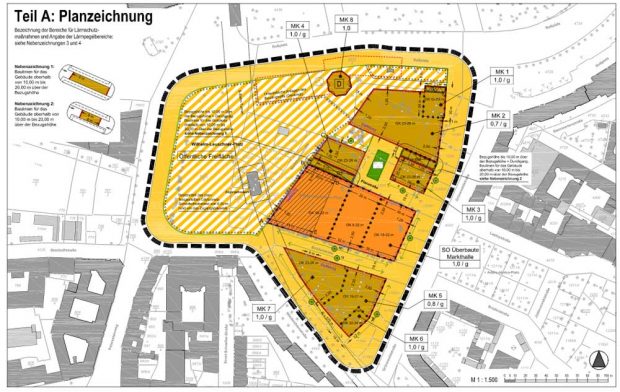Planzeichnung für das ganze Plangebiet Wilhelm-Leuschner-Platz / Markthallenviertel. Karte: Stadt Leipzig