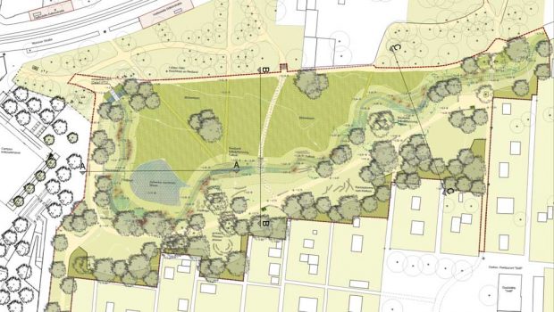 Der Plan für die neue Grünanlage mit Teich und Graben. Karte: Stadt Leipzig